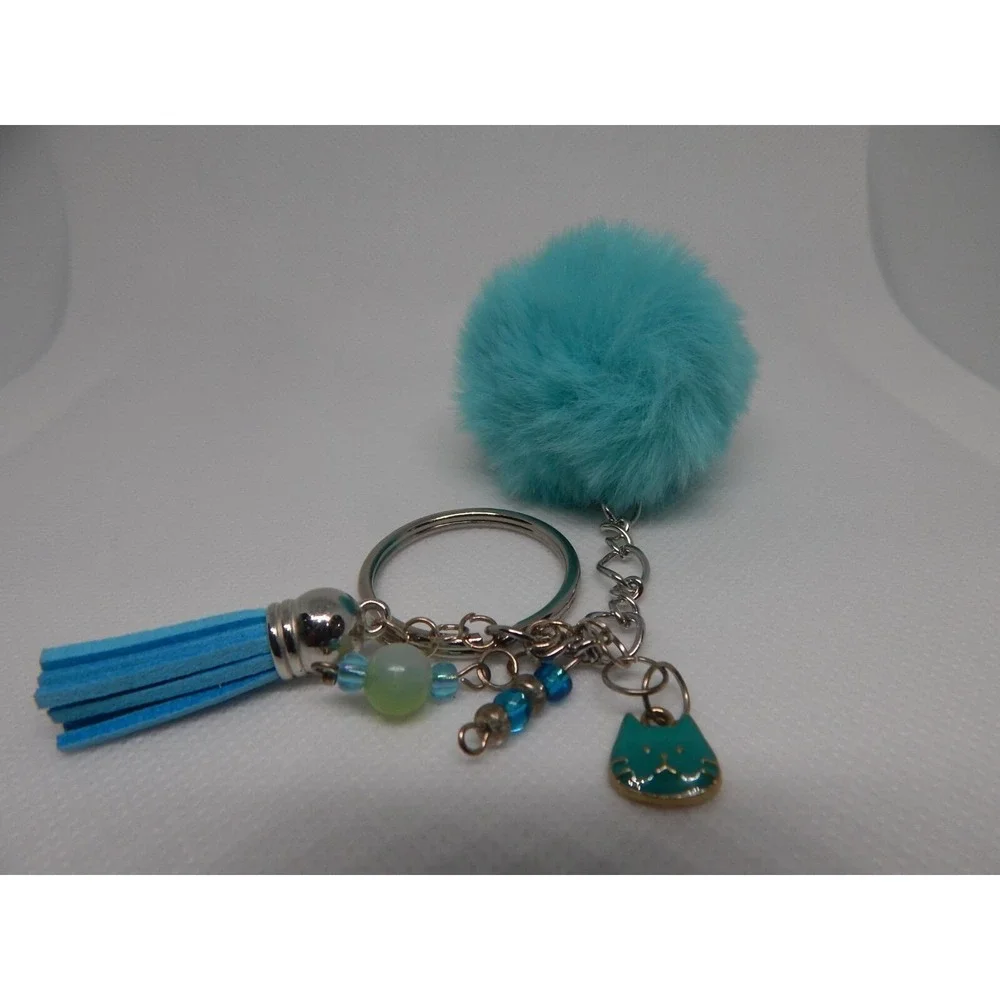 Pom Pom Teal Hello Kitty Charm Keychain cute enamel